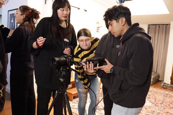 Film students on set of senior film